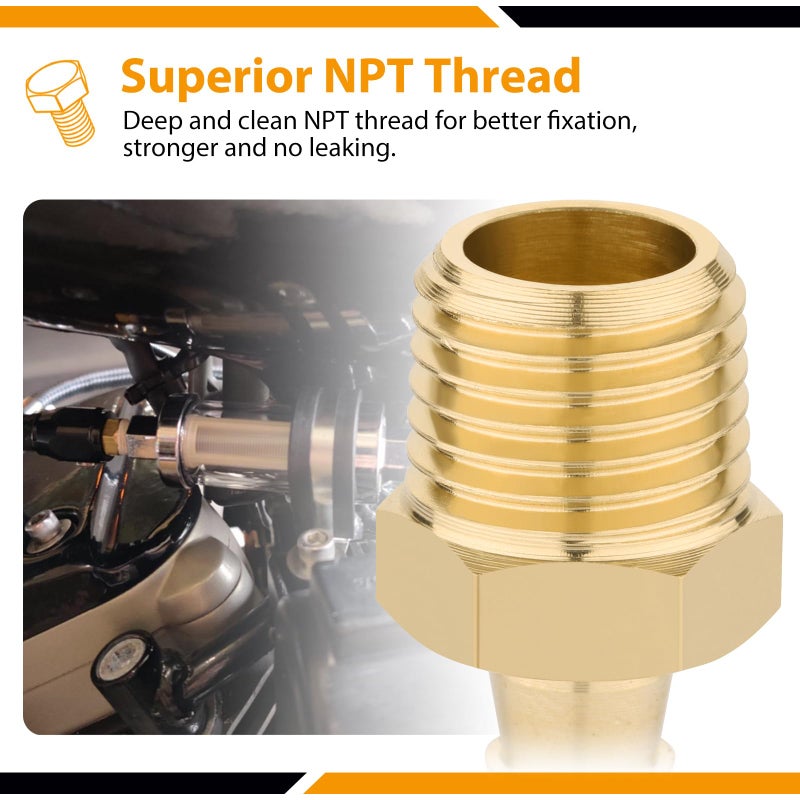 KOOTANS 4pcs Brass Hose Barb Fittings 5/16" Hose Barb to 1/4 NPT Male Thread Air Hose Fittings Brass Quick Coupler Air M Type Adapter Connector Fitting - Image 4